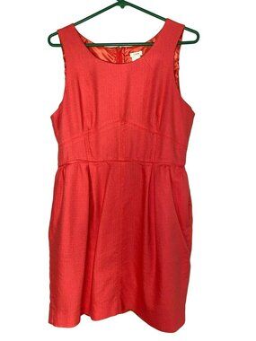 J.Crew Coral Sleeveless Textured Fit & Flare Cotton Modal Dress With Pockets 14